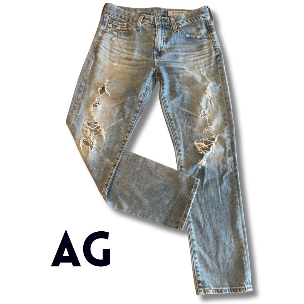 AG Adriano Goldschmied Ex‑Boyfriend Slouchy Slim AG‑ED Distressed Torn Jeans 24R - Picture 1 of 13
